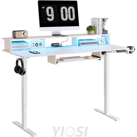 OKD 60" Electric Standing Desk with Keyboard Tray and Monitor Shelf