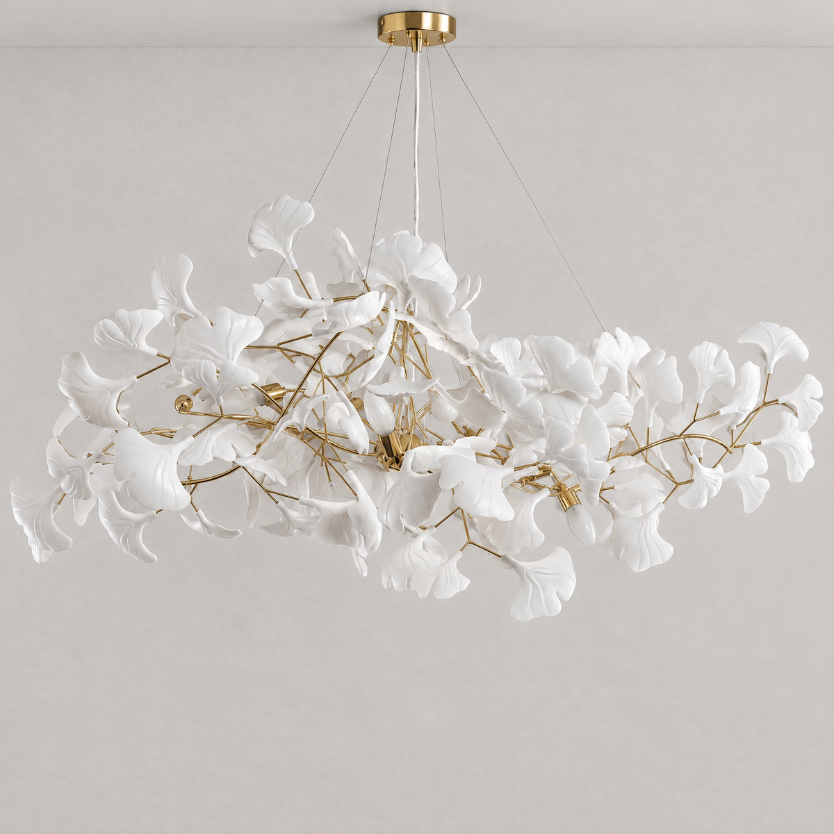 60'' Modern Gold Ceramic Ginkgo Leaf Chandelier – lights off