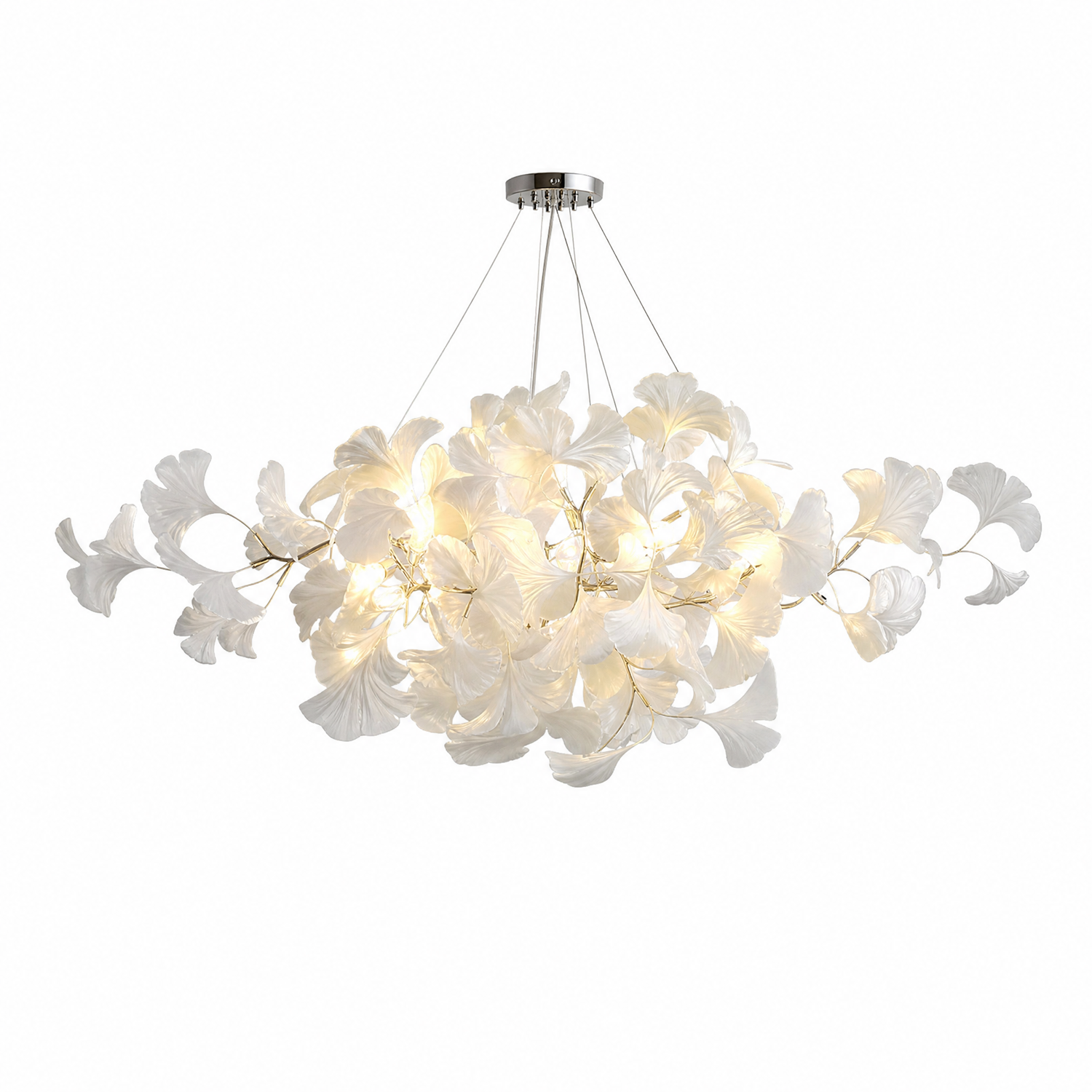 60" Silver Ceramic Ginkgo Leaf 10-Light Chandelier