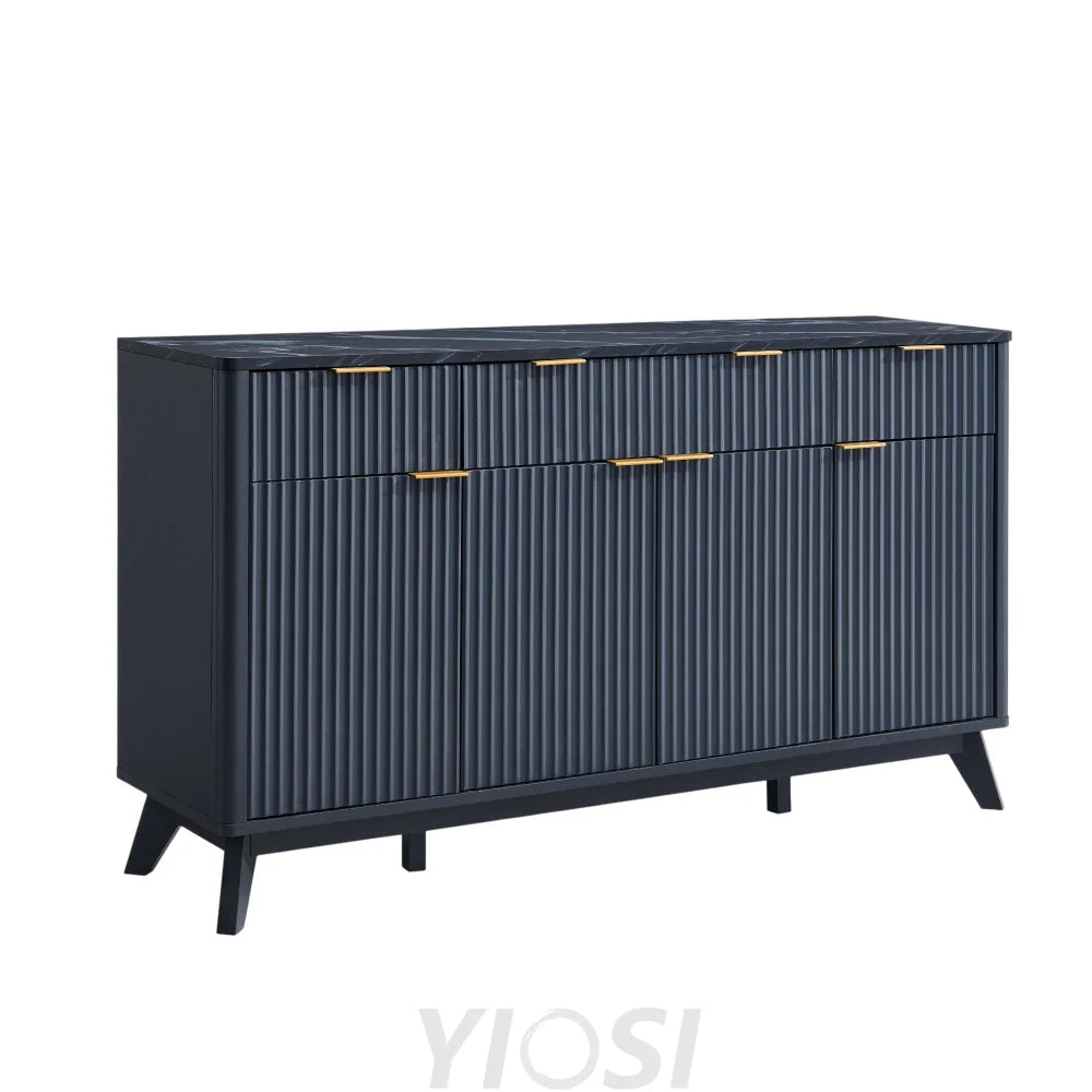 60’’ White Fluted Buffet Sideboard Cabinet with Storage