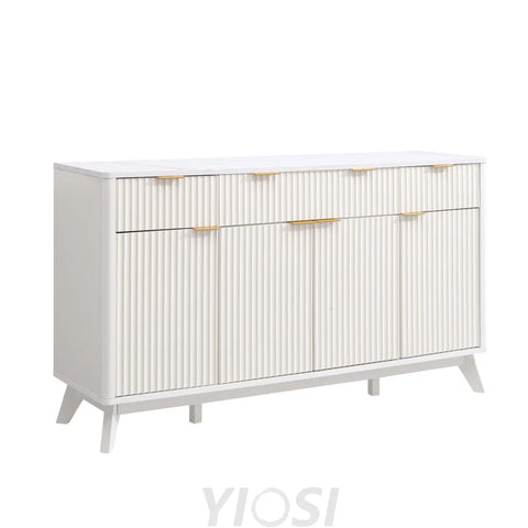 60’’ White Fluted Buffet Sideboard Cabinet with Storage