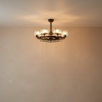 Industrial Caged Ceiling Fan with Rectangular Crystal Shade - light on