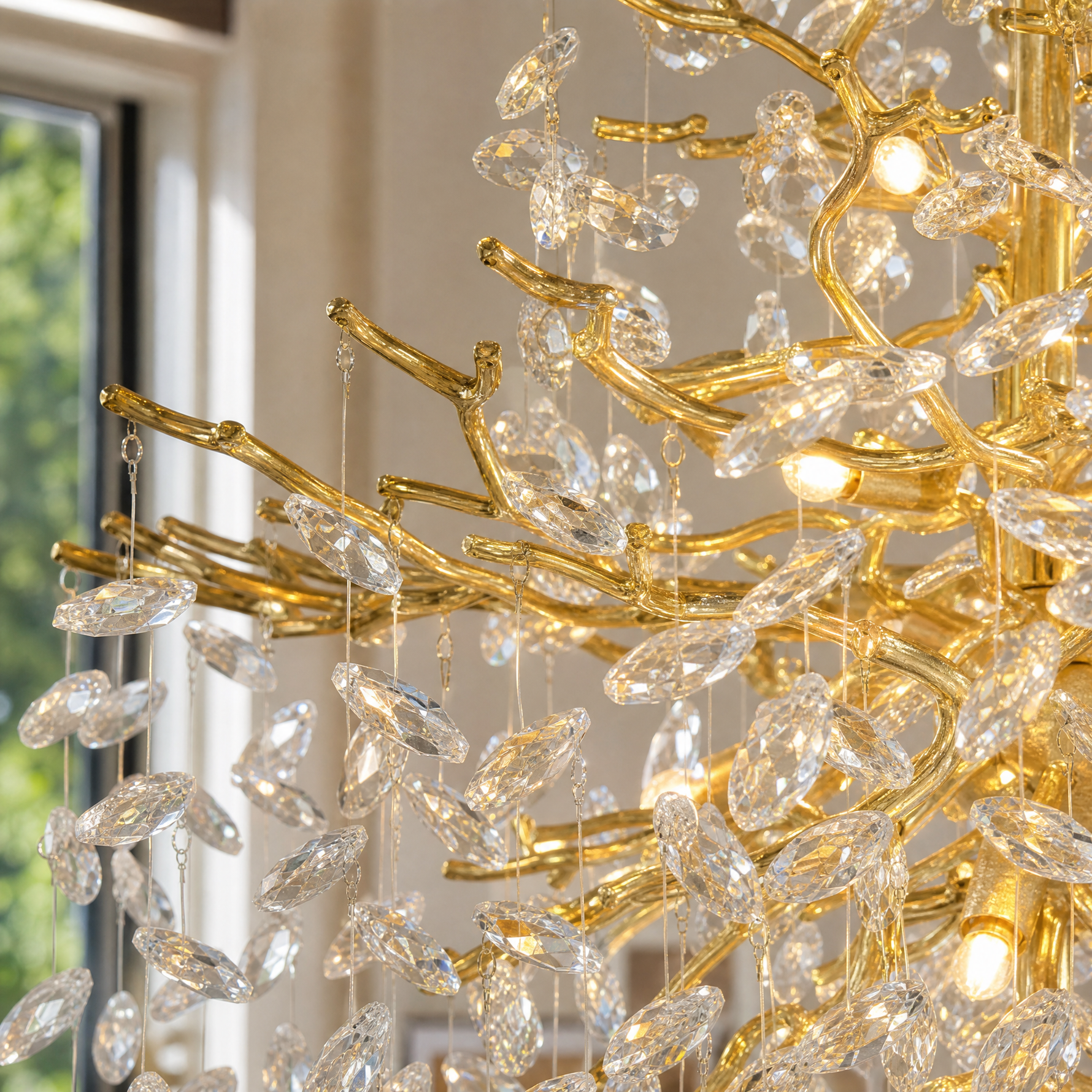 61" Gold 23-Light Tiered K9 Crystal Branch Chandelier