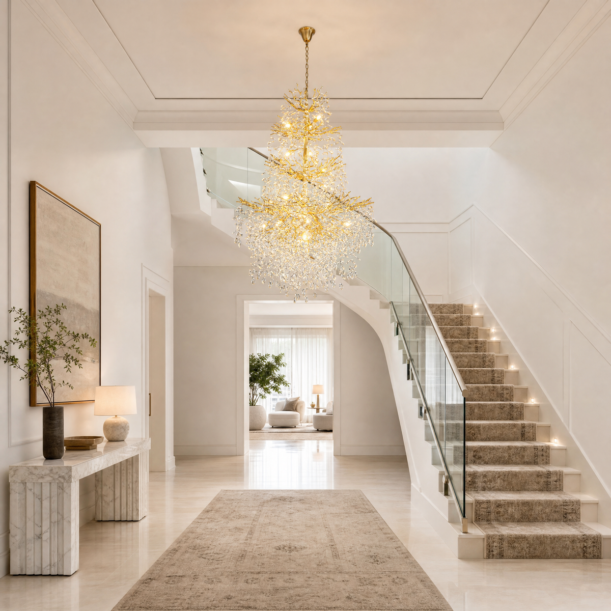 61" Gold 23-Light Tiered K9 Crystal Branch Chandelier