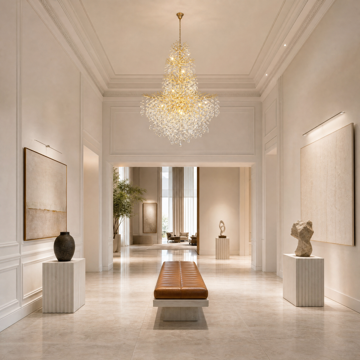 61" Gold 23-Light Tiered K9 Crystal Branch Chandelier