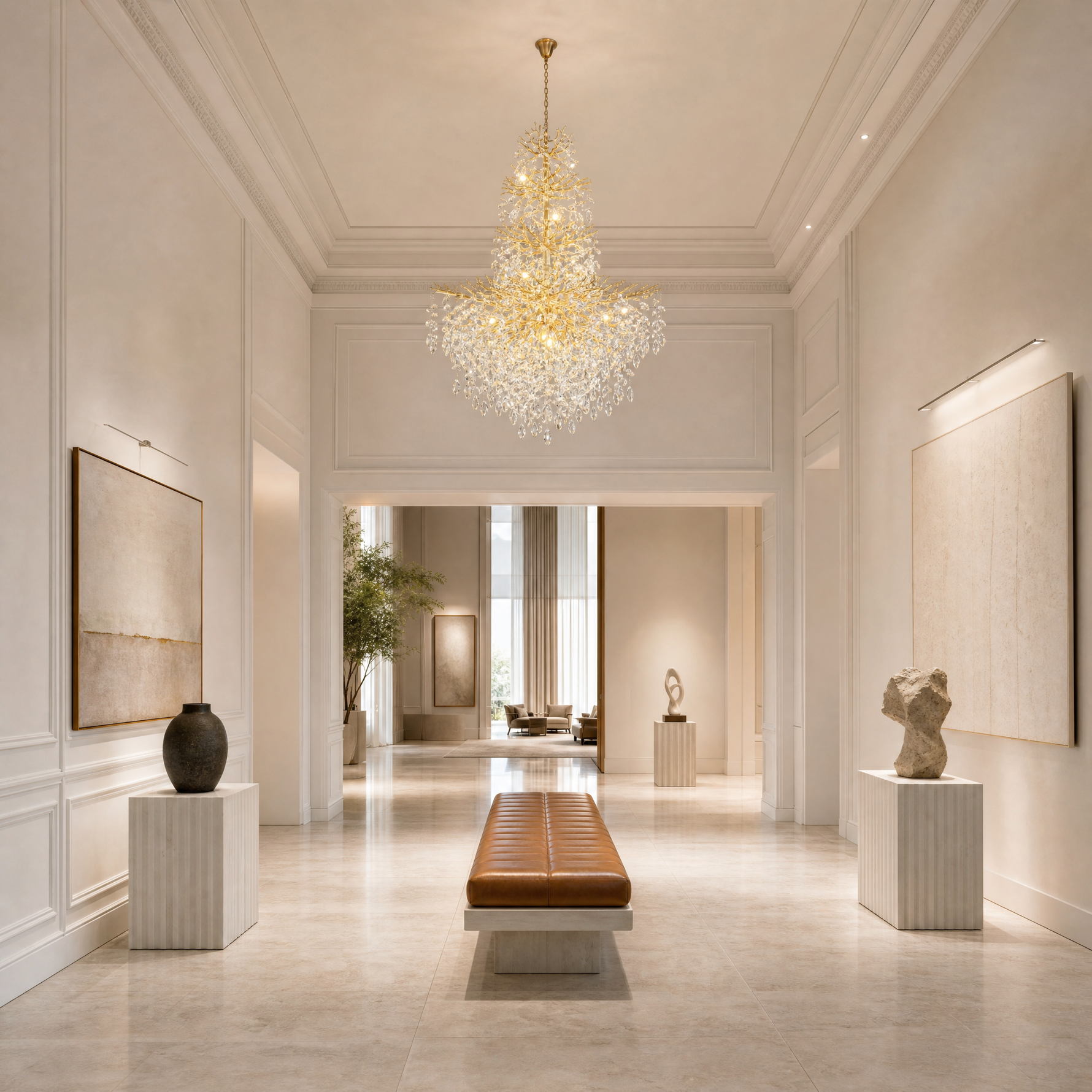 61" Gold 23-Light Tiered K9 Crystal Branch Chandelier