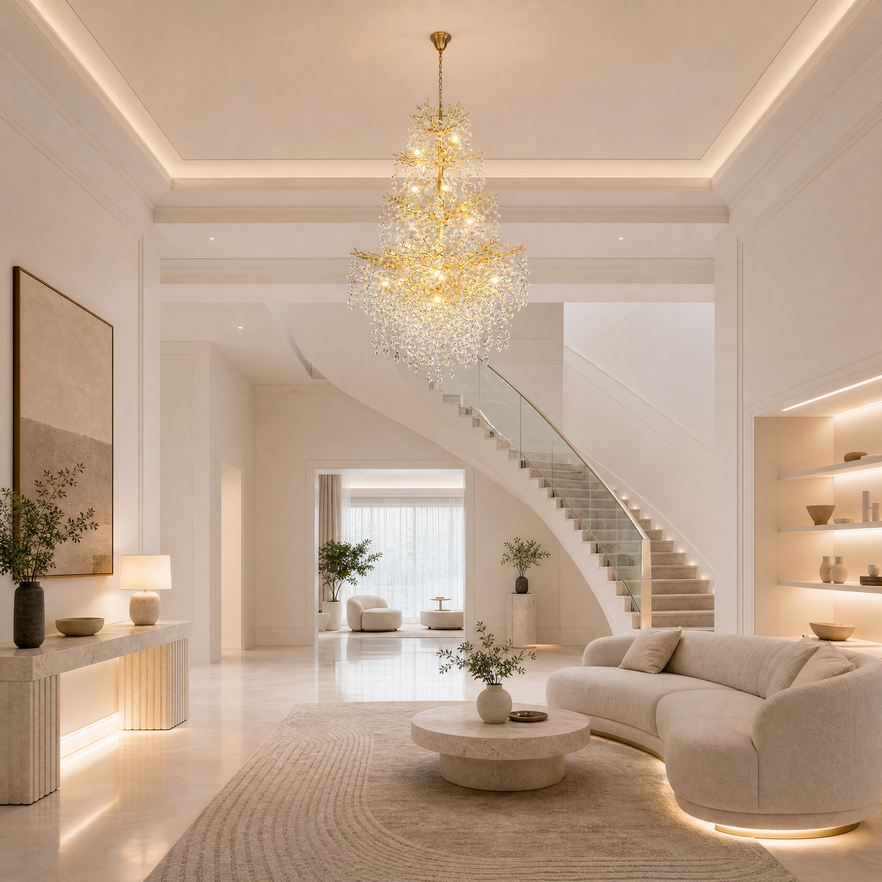 61" Gold 23-Light Tiered K9 Crystal Branch Chandelier