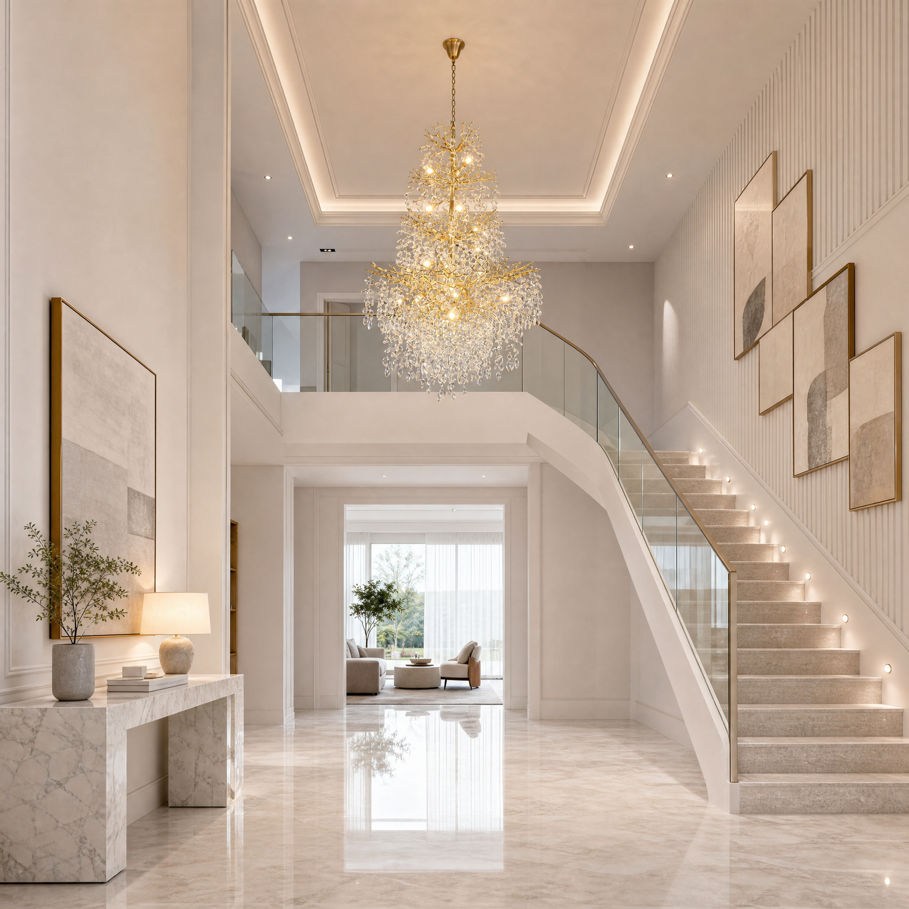 61" Gold 23-Light Tiered K9 Crystal Branch Chandelier