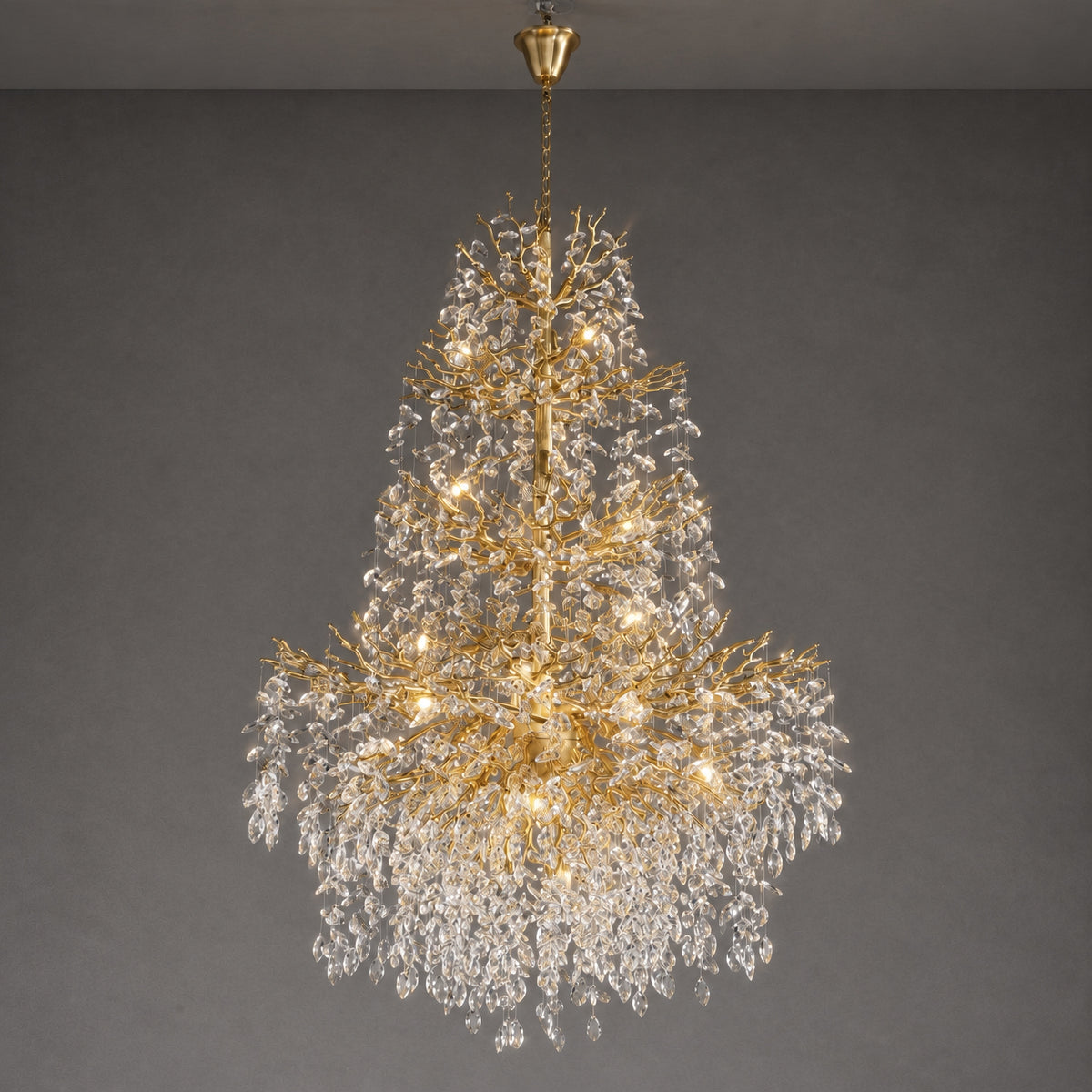 61" Gold 23-Light Tiered K9 Crystal Branch Chandelier