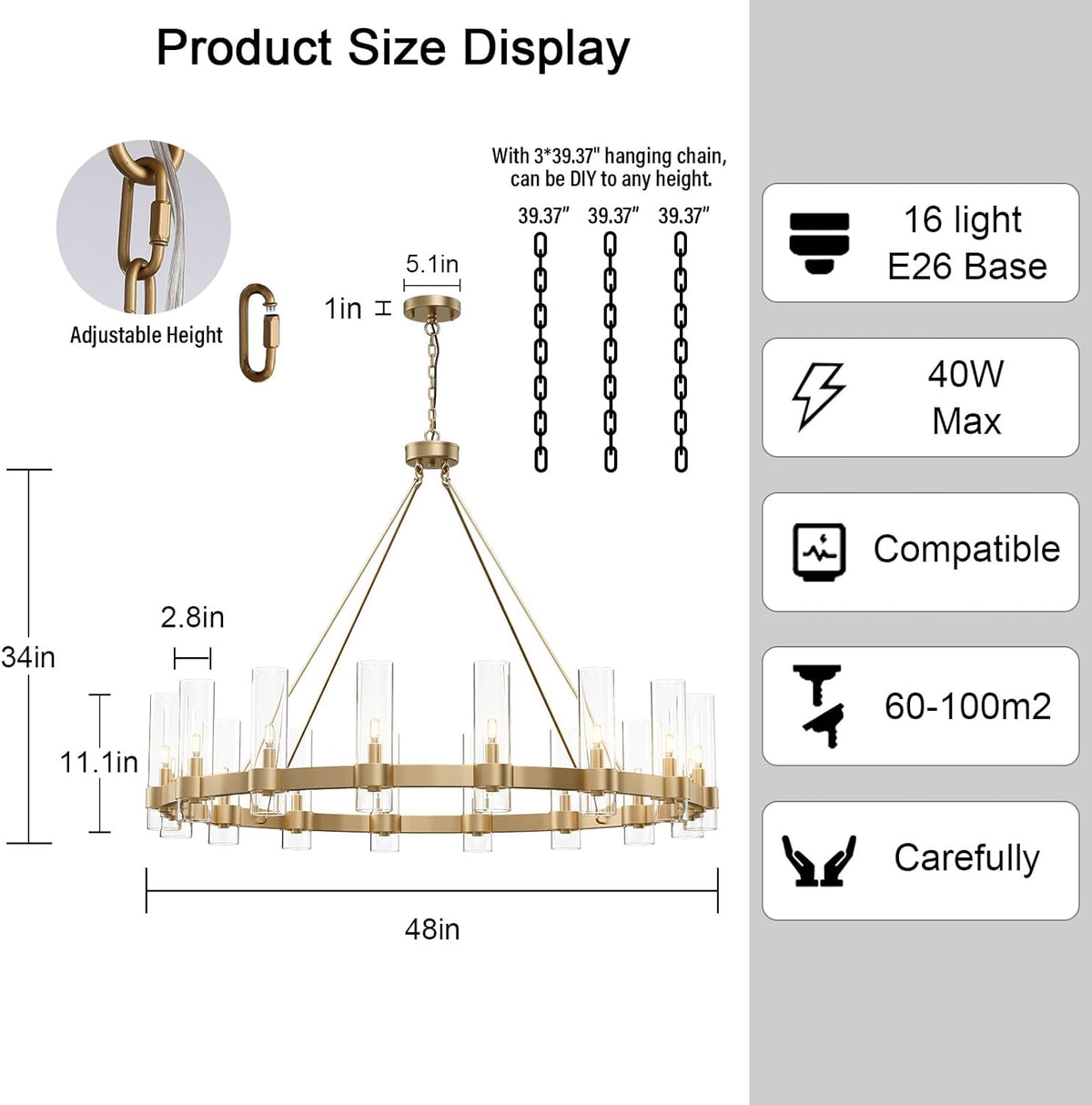 Copper plated modern glass lampshade chandelier