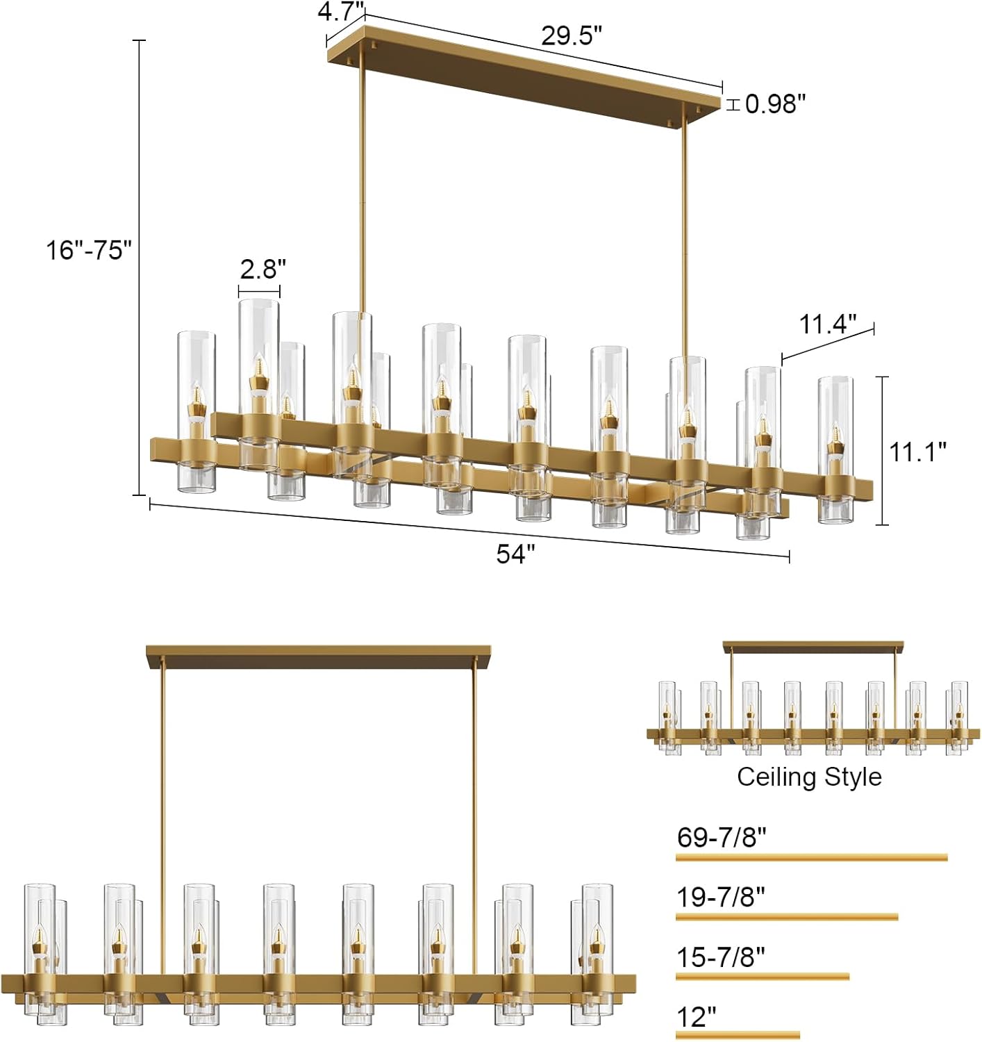 Copper-plated modern glass lampshade chandelier