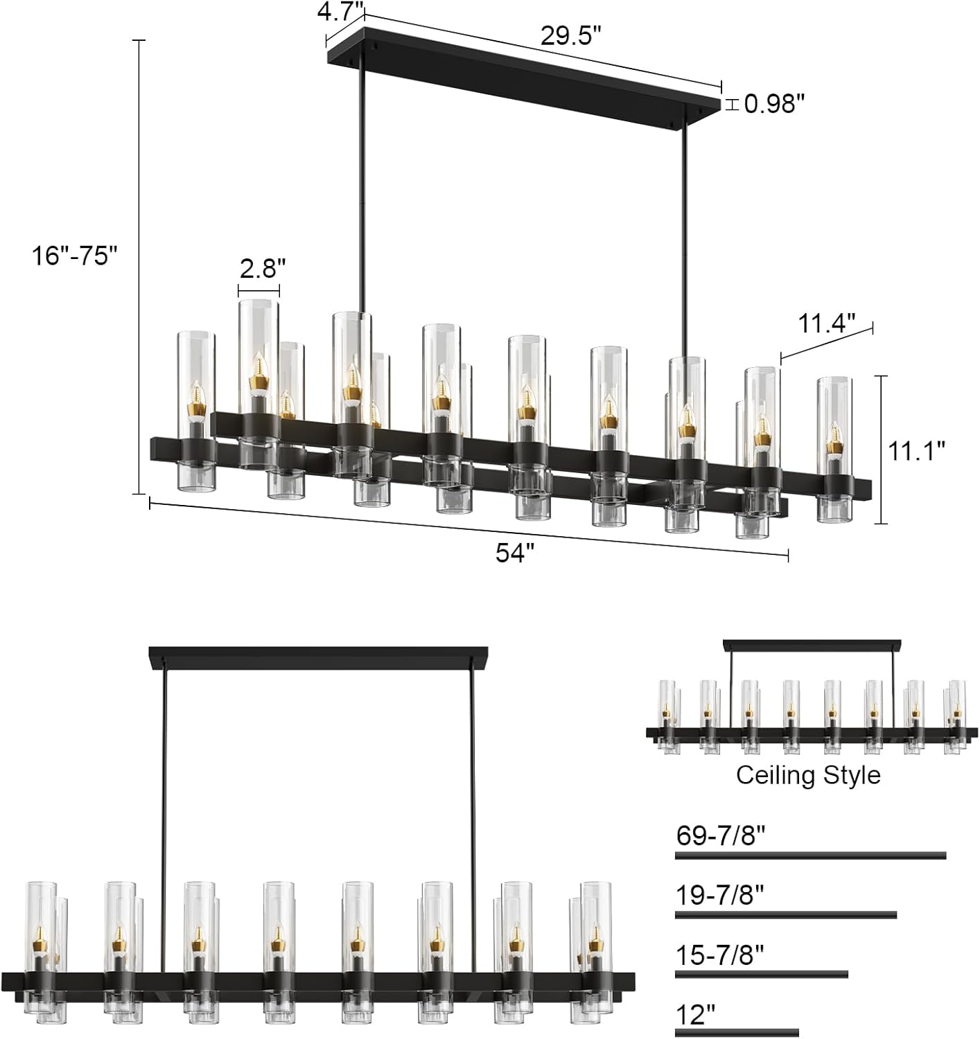 Copper-plated modern glass lampshade chandelier
