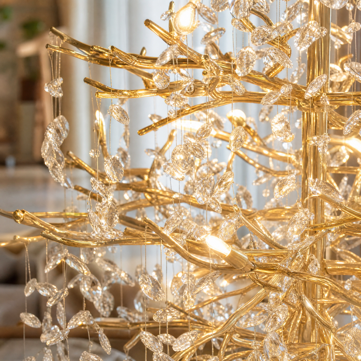 65" Gold Large 27-Light K9 Crystal Tree Branch Chandelier