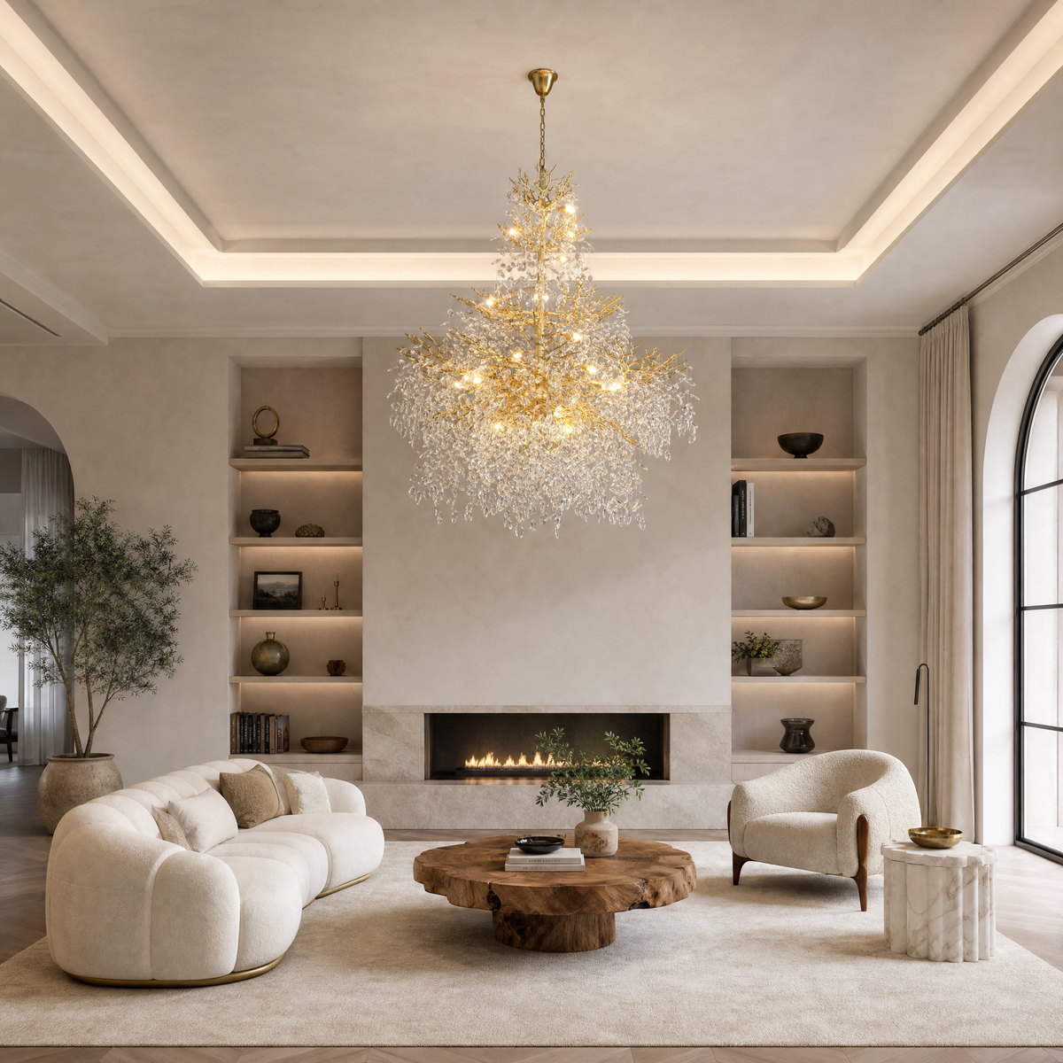 65" Gold Large 27-Light K9 Crystal Tree Branch Chandelier