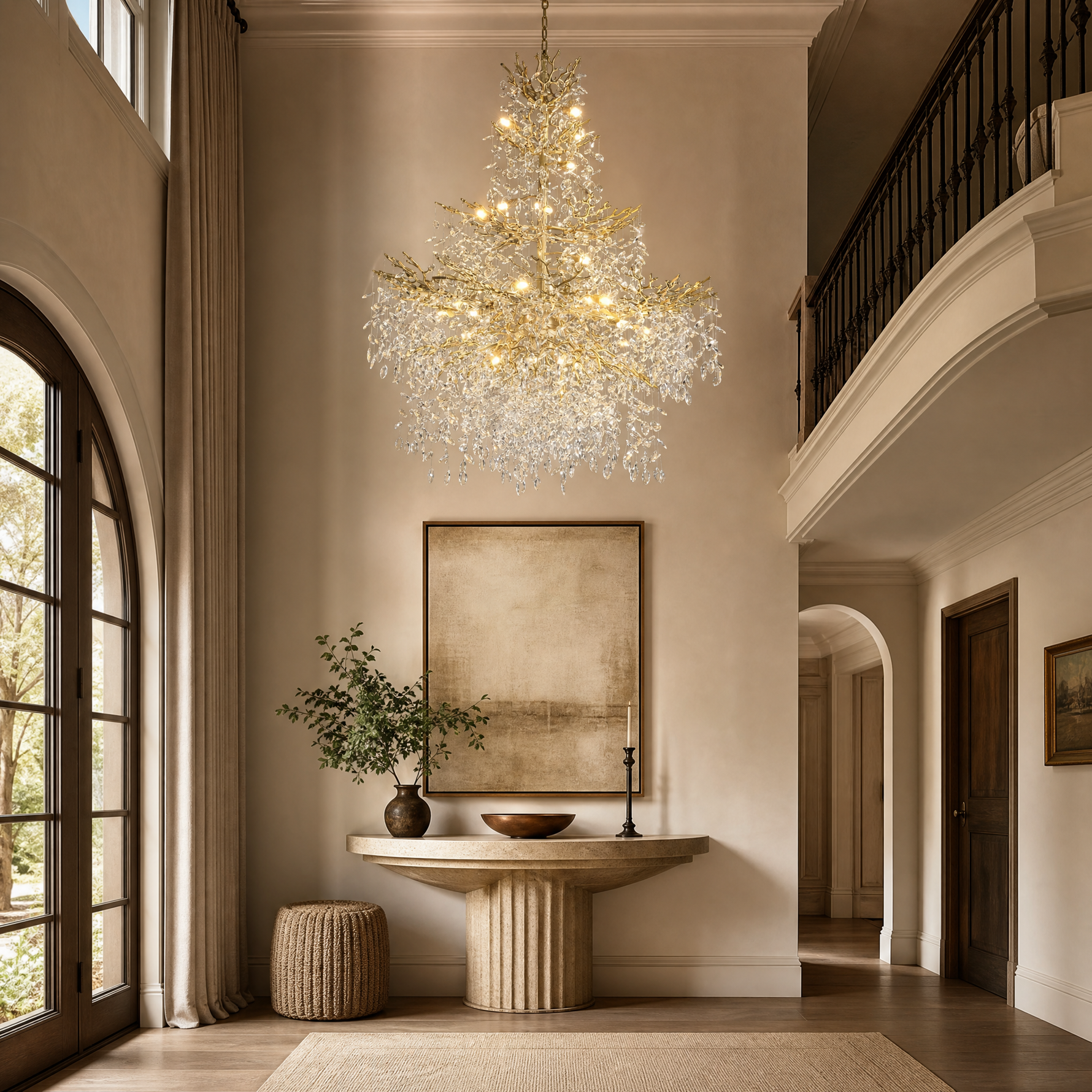 65" Gold Large 27-Light K9 Crystal Tree Branch Chandelier