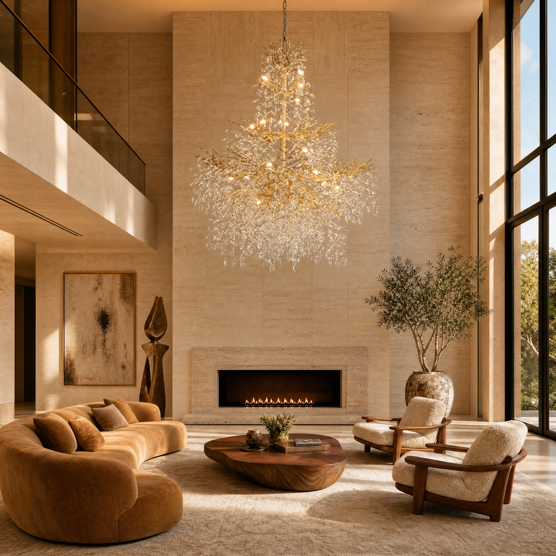 65" Gold Large 27-Light K9 Crystal Tree Branch Chandelier