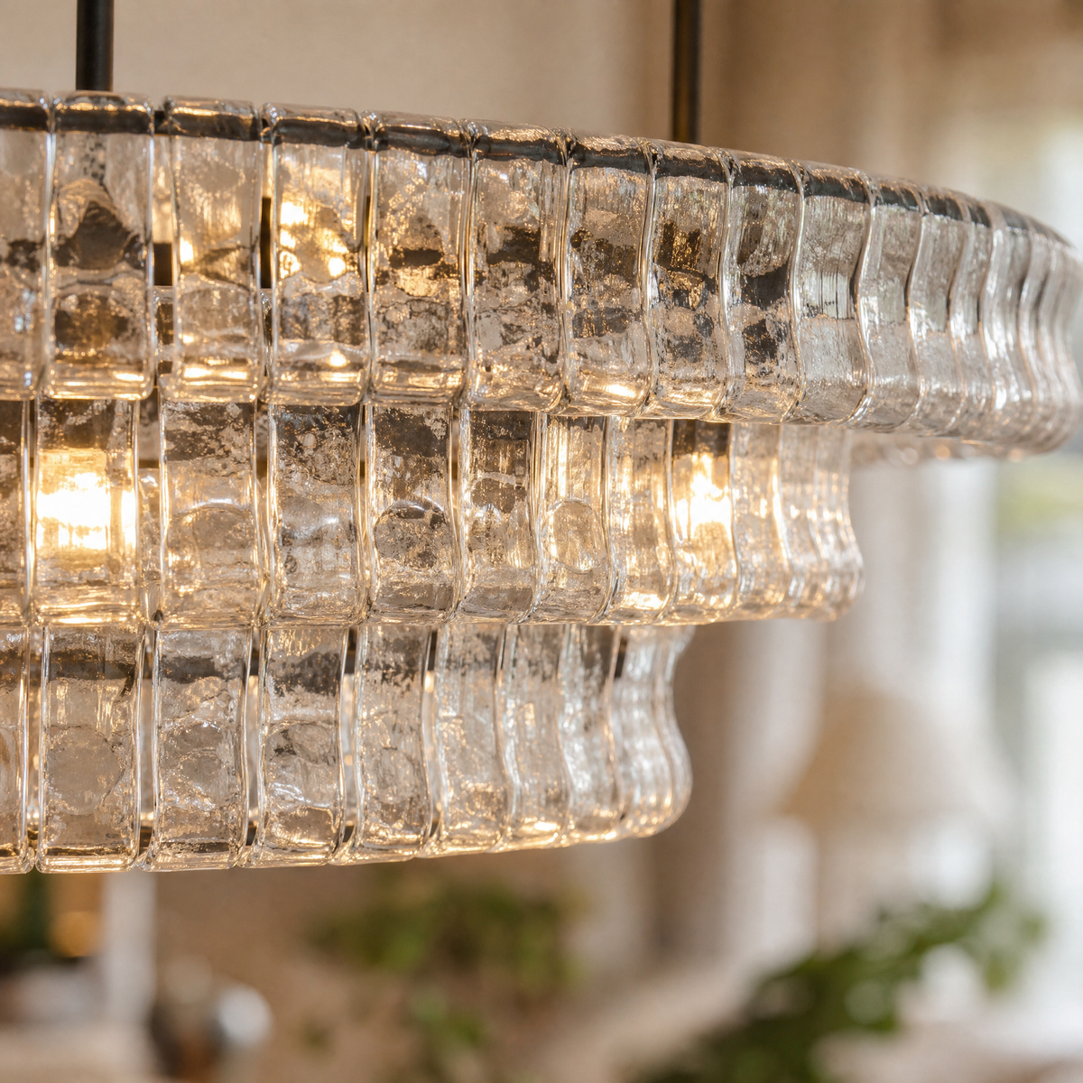 65" Hook Plate Glass Linear Oval Chandelier