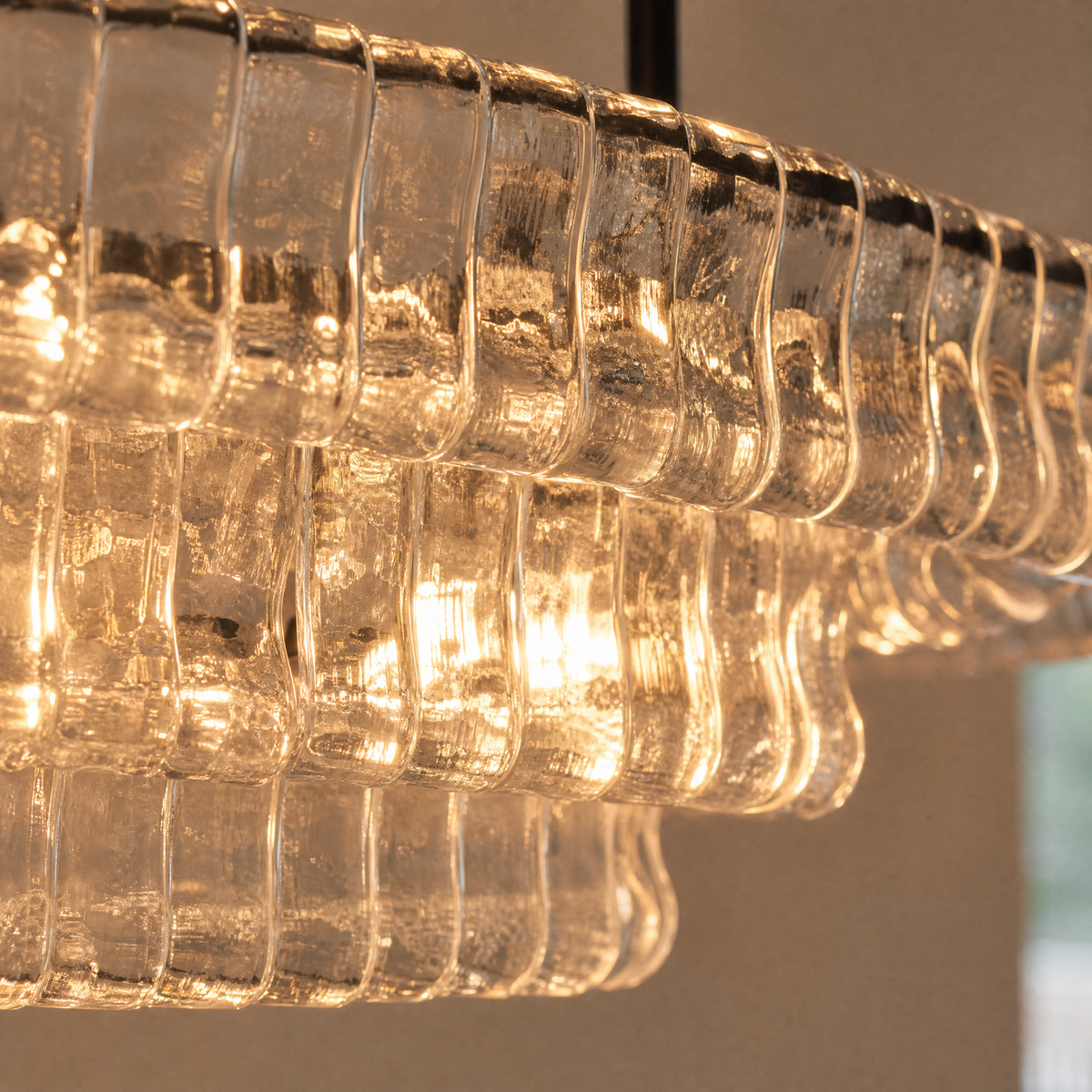 65" Hook Plate Glass Linear Oval Chandelier
