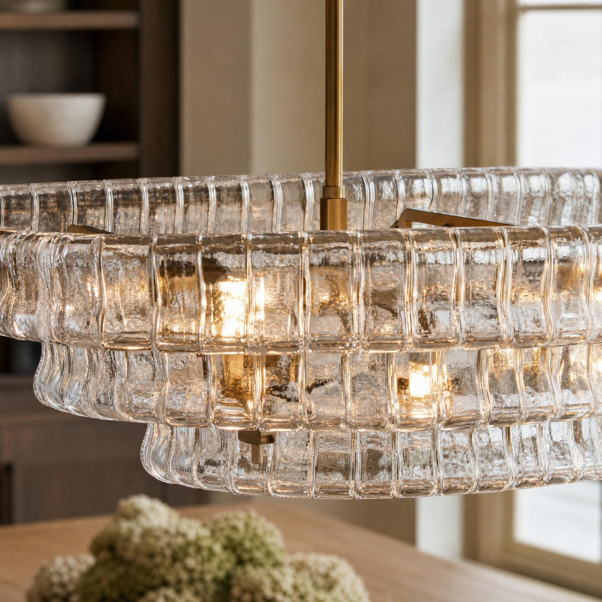 65" Hook Plate Glass Linear Oval Chandelier