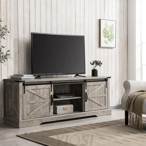 66" Farmhouse Entertainment Center with Sliding Barn Door for 75" TV