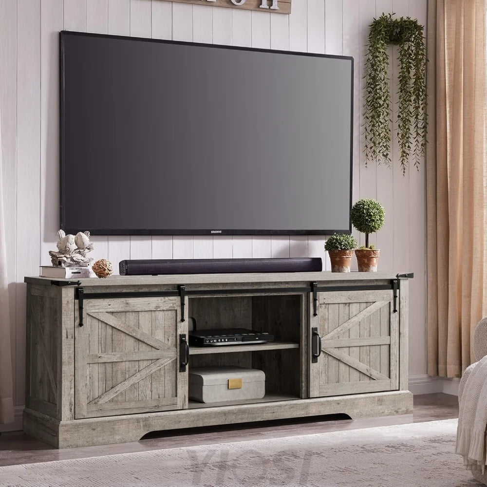 66" Farmhouse Entertainment Center with Sliding Barn Door for 75" TV
