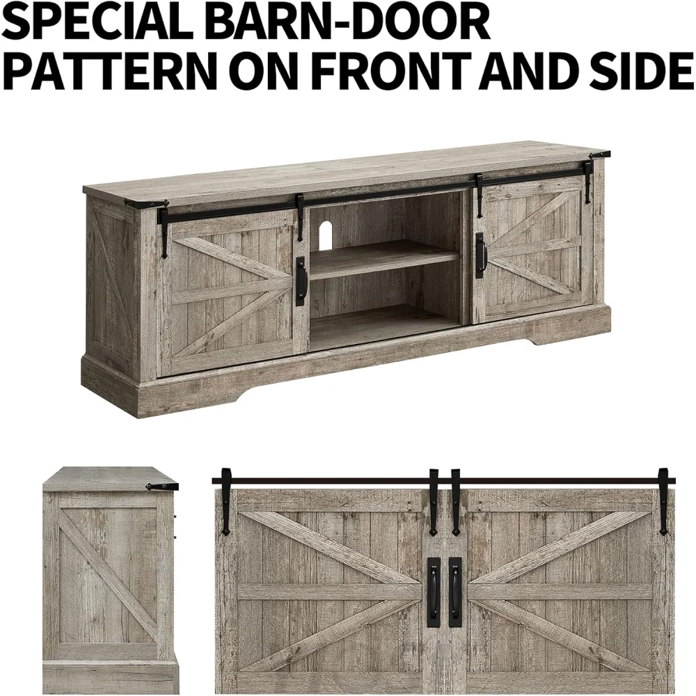 66" Farmhouse Entertainment Center with Sliding Barn Door for 75" TV