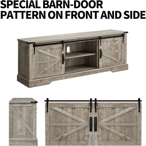 66" Farmhouse Entertainment Center with Sliding Barn Door for 75" TV