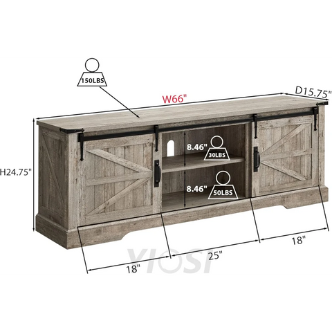 66" Farmhouse Entertainment Center with Sliding Barn Door for 75" TV