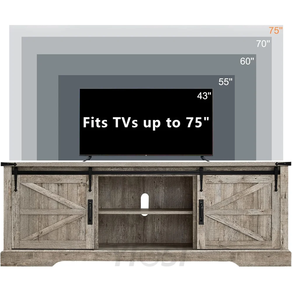 66" Farmhouse Entertainment Center with Sliding Barn Door for 75" TV