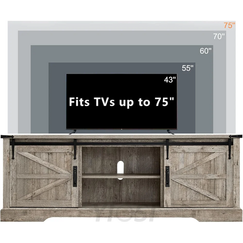 66" Farmhouse Entertainment Center with Sliding Barn Door for 75" TV