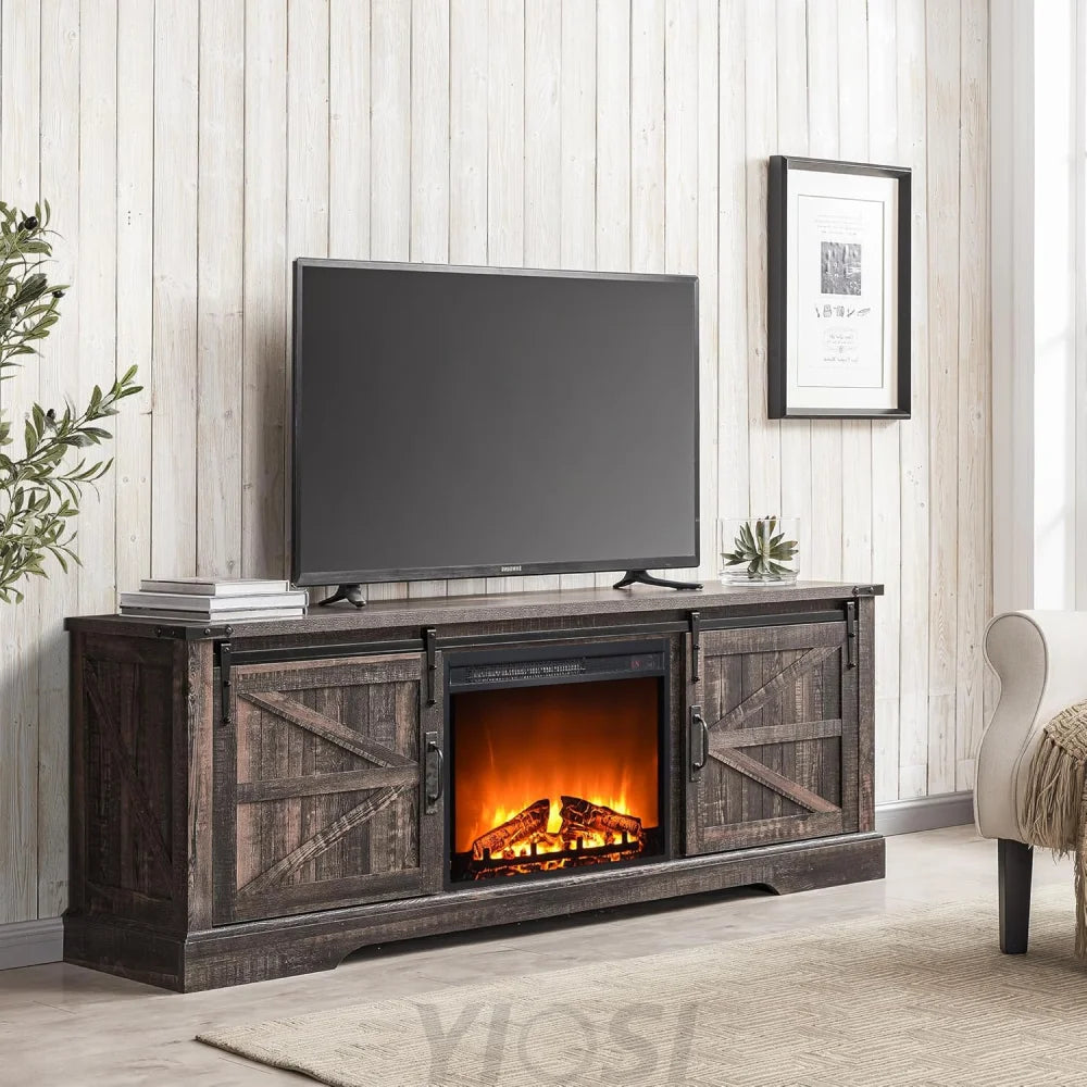 OKD 66 Inch Farmhouse Fireplace TV Stand for 75 Inch TV