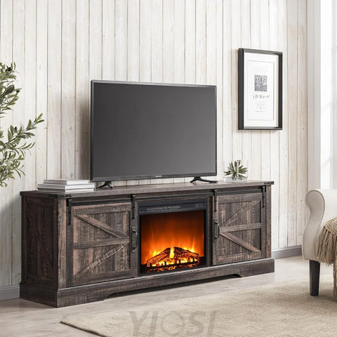 OKD 66 Inch Farmhouse Fireplace TV Stand for 75 Inch TV