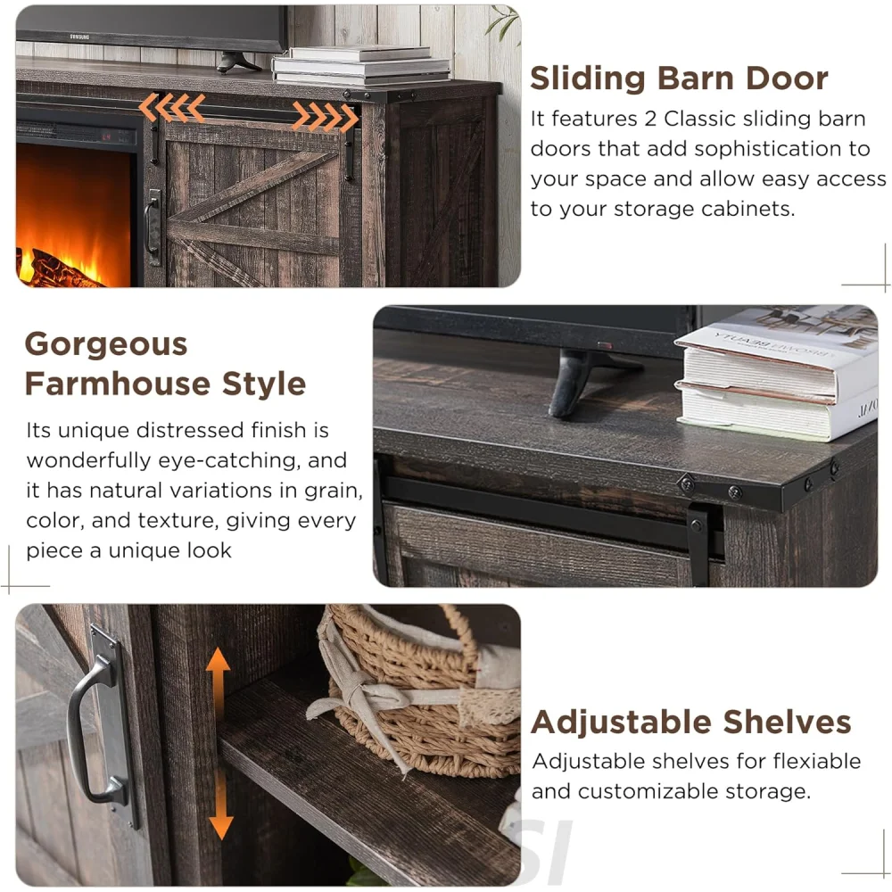 OKD 66 Inch Farmhouse Fireplace TV Stand for 75 Inch TV