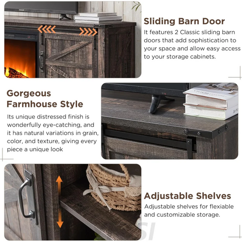 OKD 66 Inch Farmhouse Fireplace TV Stand for 75 Inch TV
