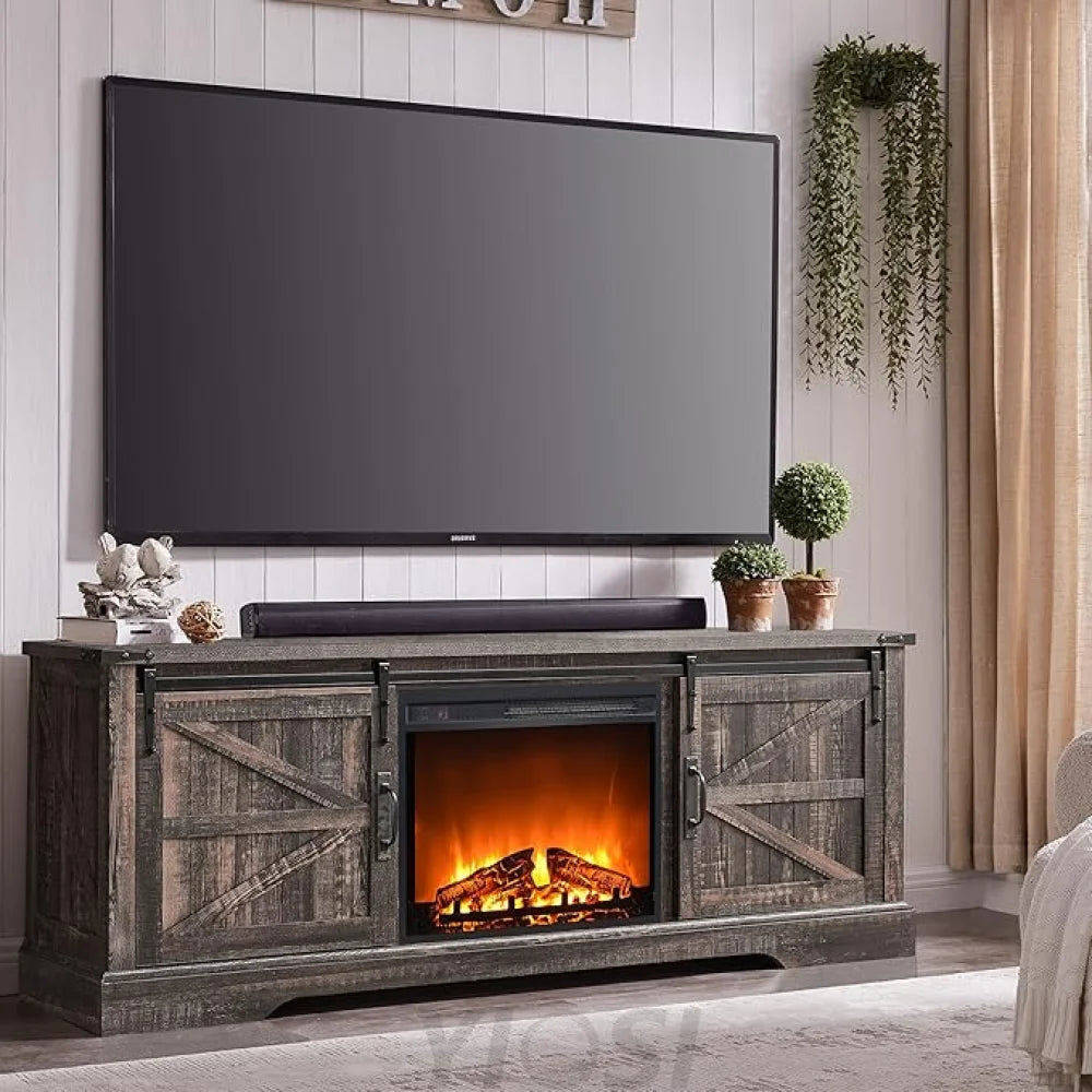 OKD 66 Inch Farmhouse Fireplace TV Stand for 75 Inch TV