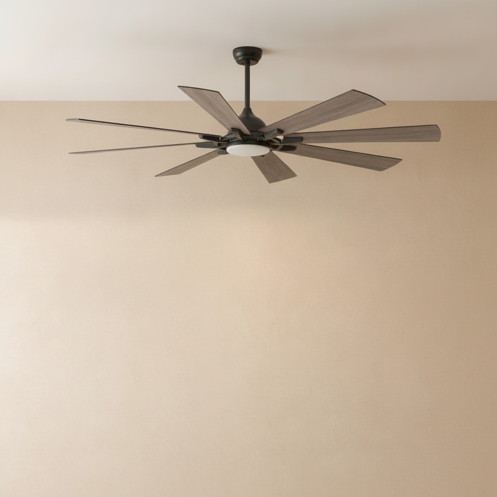 Industrial 8-Blade Ceiling Fan with LED Disc Light - light off