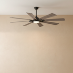 Industrial 8-Blade Ceiling Fan with LED Disc Light - light on