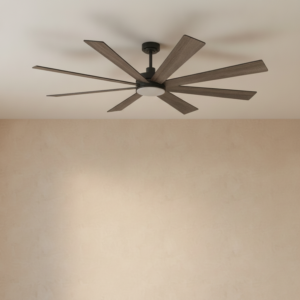 72" 8-Blade Industrial Ceiling Fan with LED Disc Light - light off