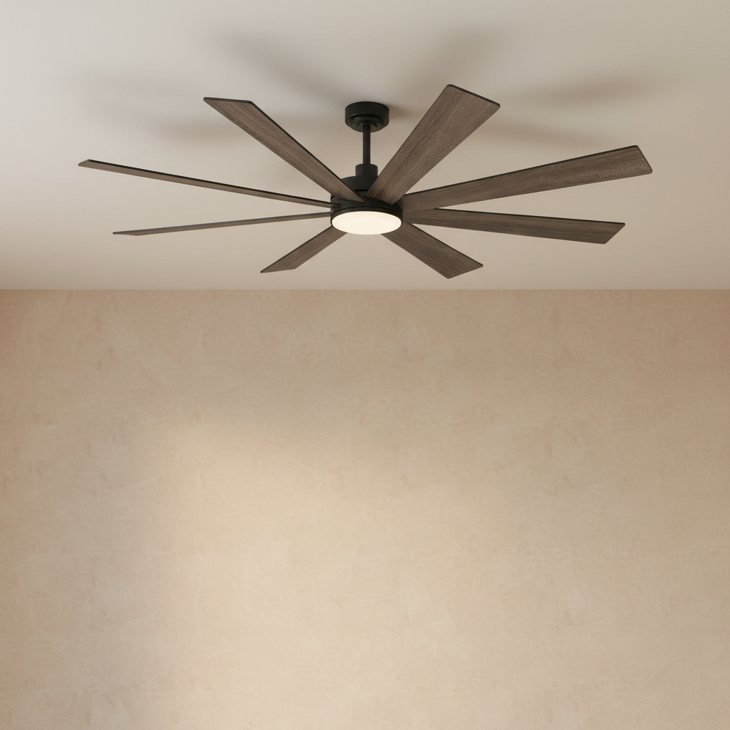 72" 8-Blade Industrial Ceiling Fan with LED Disc Light - light on