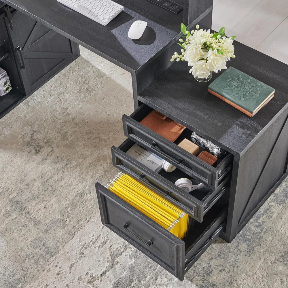 JXQTLINGMU 67 Inch Modern Farmhouse Computer Desk with File Cabinet