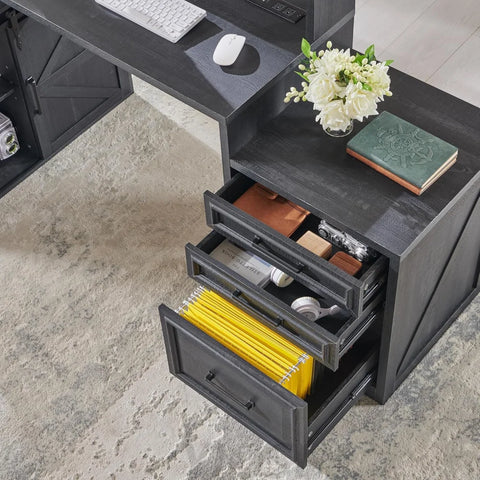 JXQTLINGMU 67 Inch Modern Farmhouse Computer Desk with File Cabinet
