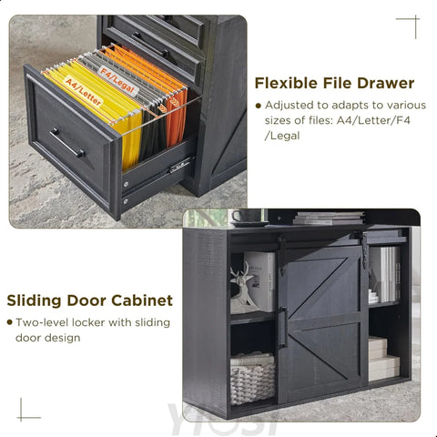 JXQTLINGMU 67 Inch Modern Farmhouse Computer Desk with File Cabinet