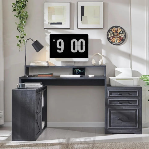 JXQTLINGMU 67 Inch Modern Farmhouse Computer Desk with File Cabinet