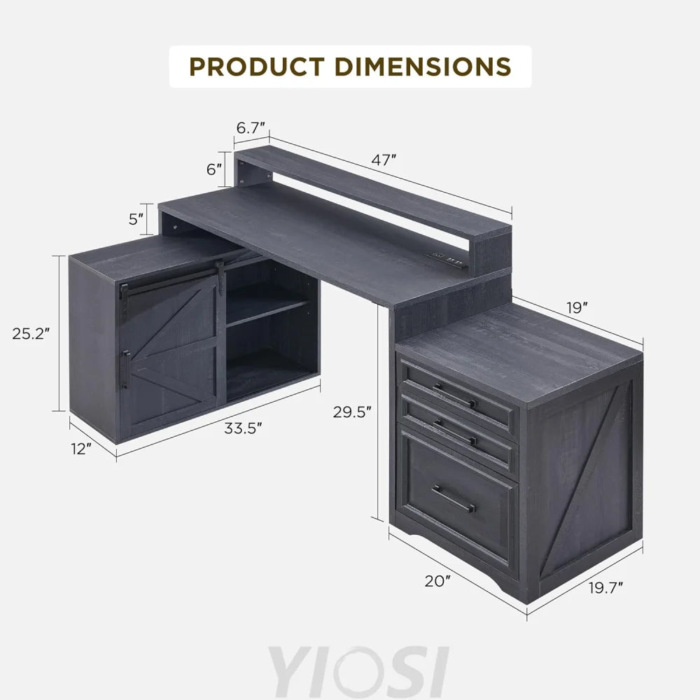 JXQTLINGMU 67 Inch Modern Farmhouse Computer Desk with File Cabinet