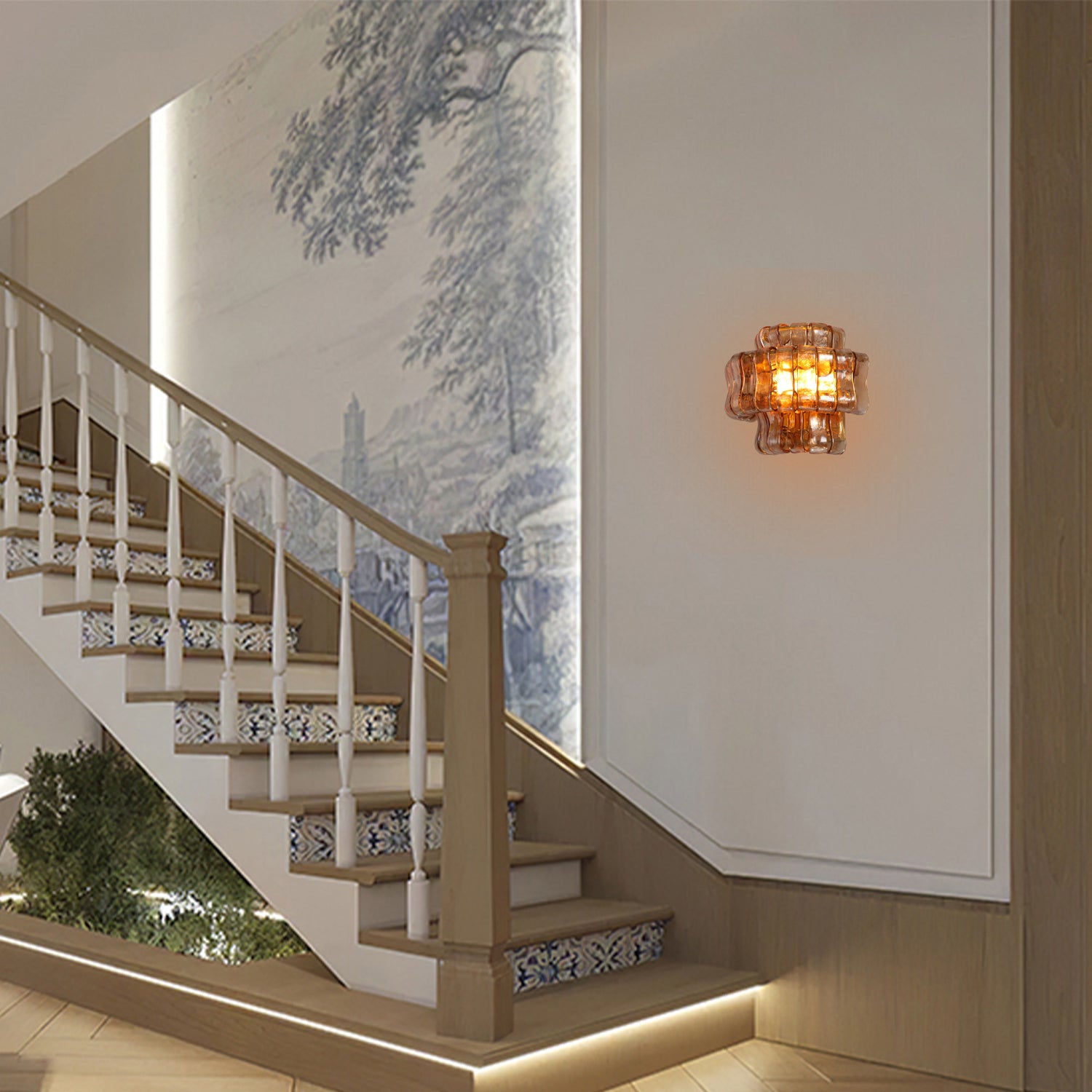Hook Plate Crystal Wall Sconce 304 Amber - Copper