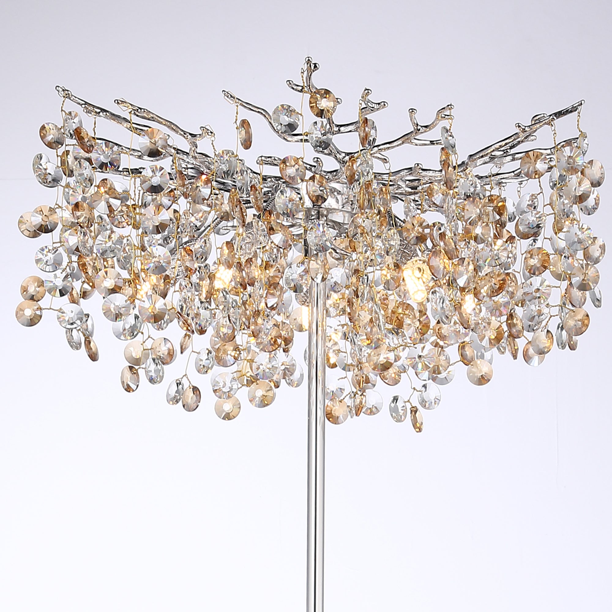 Isidora Modern Clear Crystal Floor Standing Lamp For Bedroom, Gold Floor Lamp
