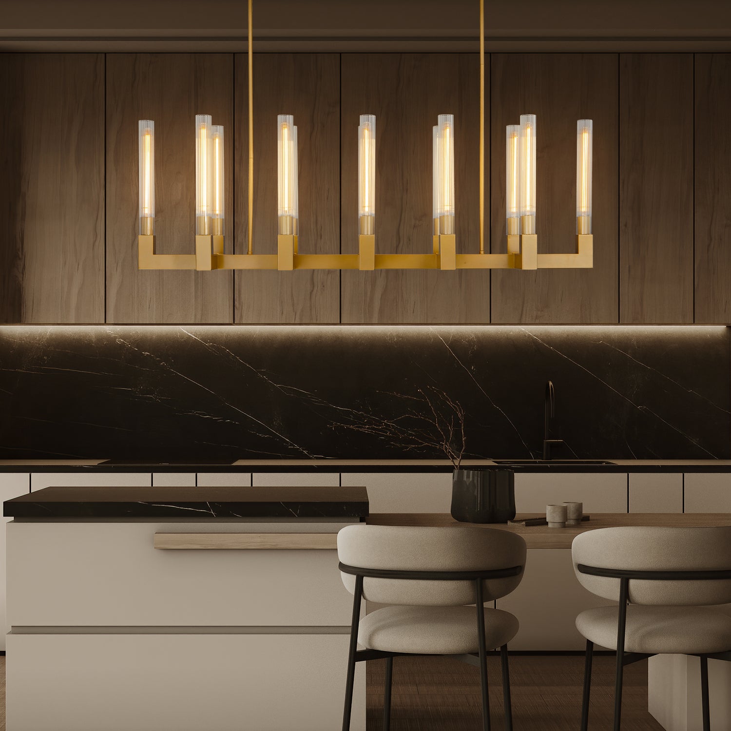 Right Angle Glass Linear Dining Pendant 1740 - Copper (Fixed Glass)