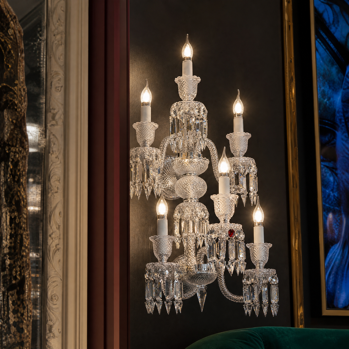 7-Light Tiered Candle Faceted Glass Wall Sconce