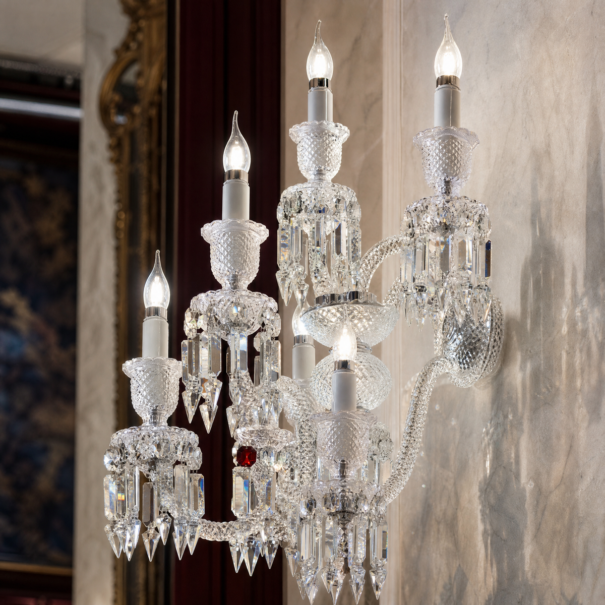7-Light Tiered Candle Faceted Glass Wall Sconce