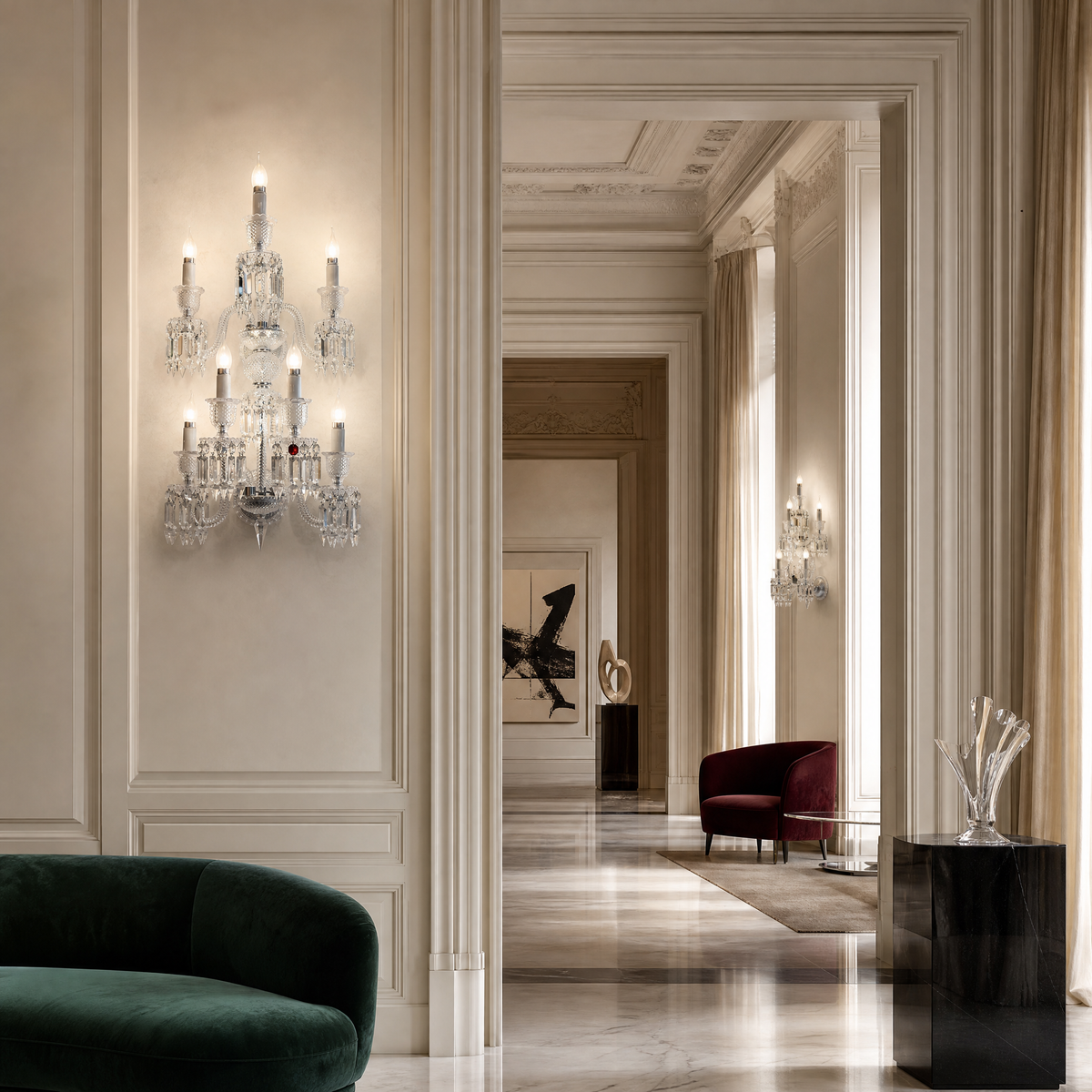 7-Light Tiered Candle Faceted Glass Wall Sconce